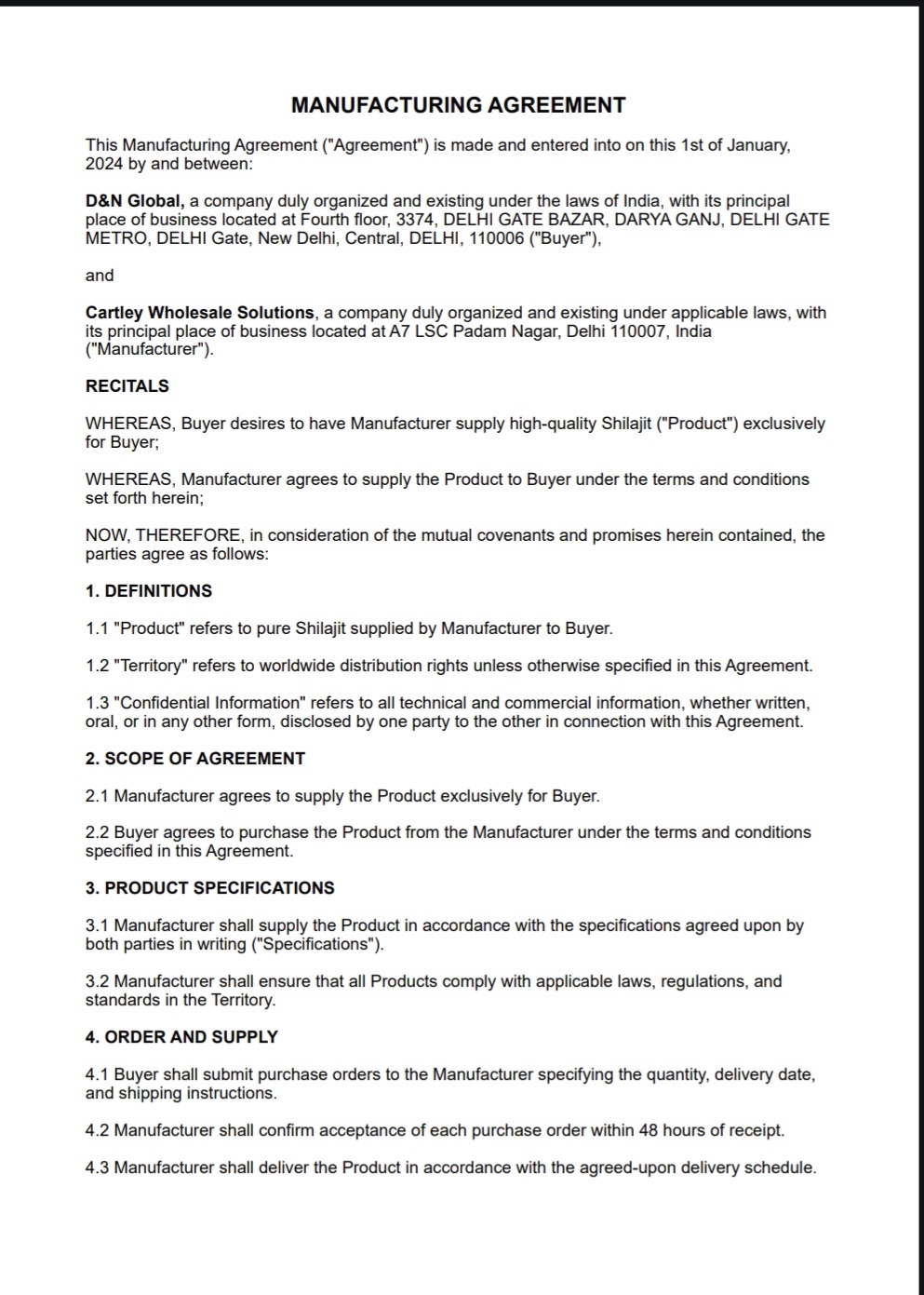 Manufacturing Certificate